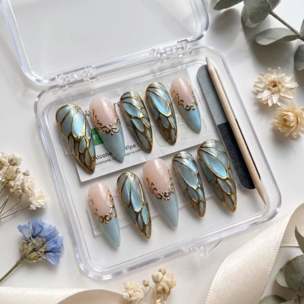 Green Cat Eye Butterfly Wings, Press On Nails, Glamorous Party Occasions