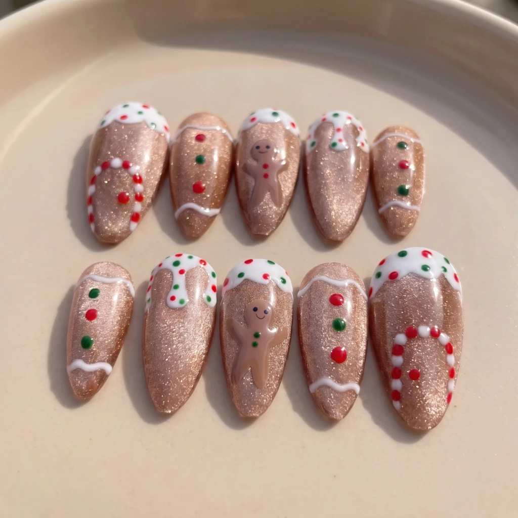 Brown Gingerbread Cookie Frosting, Almond Press On Nails, Christmas Holiday