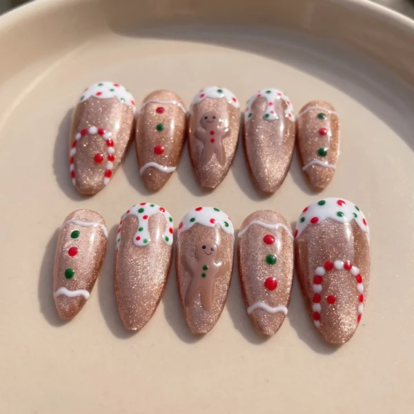Brown Gingerbread Cookie Frosting, Almond Press On Nails, Christmas Holiday