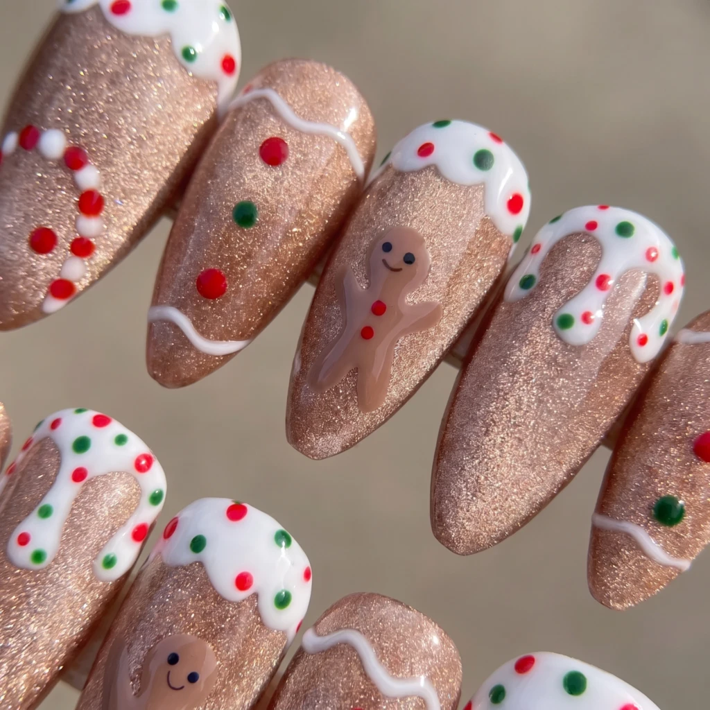 Brown Gingerbread Cookie Frosting, Almond Press On Nails, Christmas Holiday
