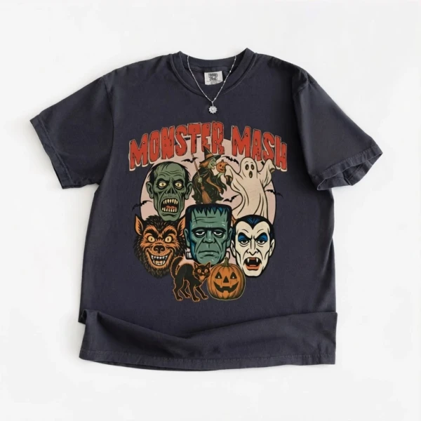 Monster Mash Vintage Graphic Print Garment Dyed Tee, T-Shirt, Halloween Apparel