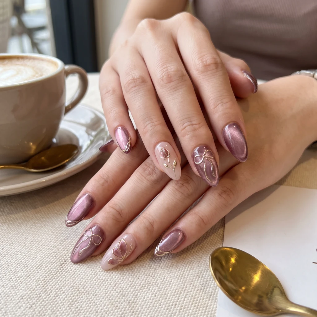 Multicolored Cat Eye Nails, Handcrafted Press On Nails, Everyday Glam Look