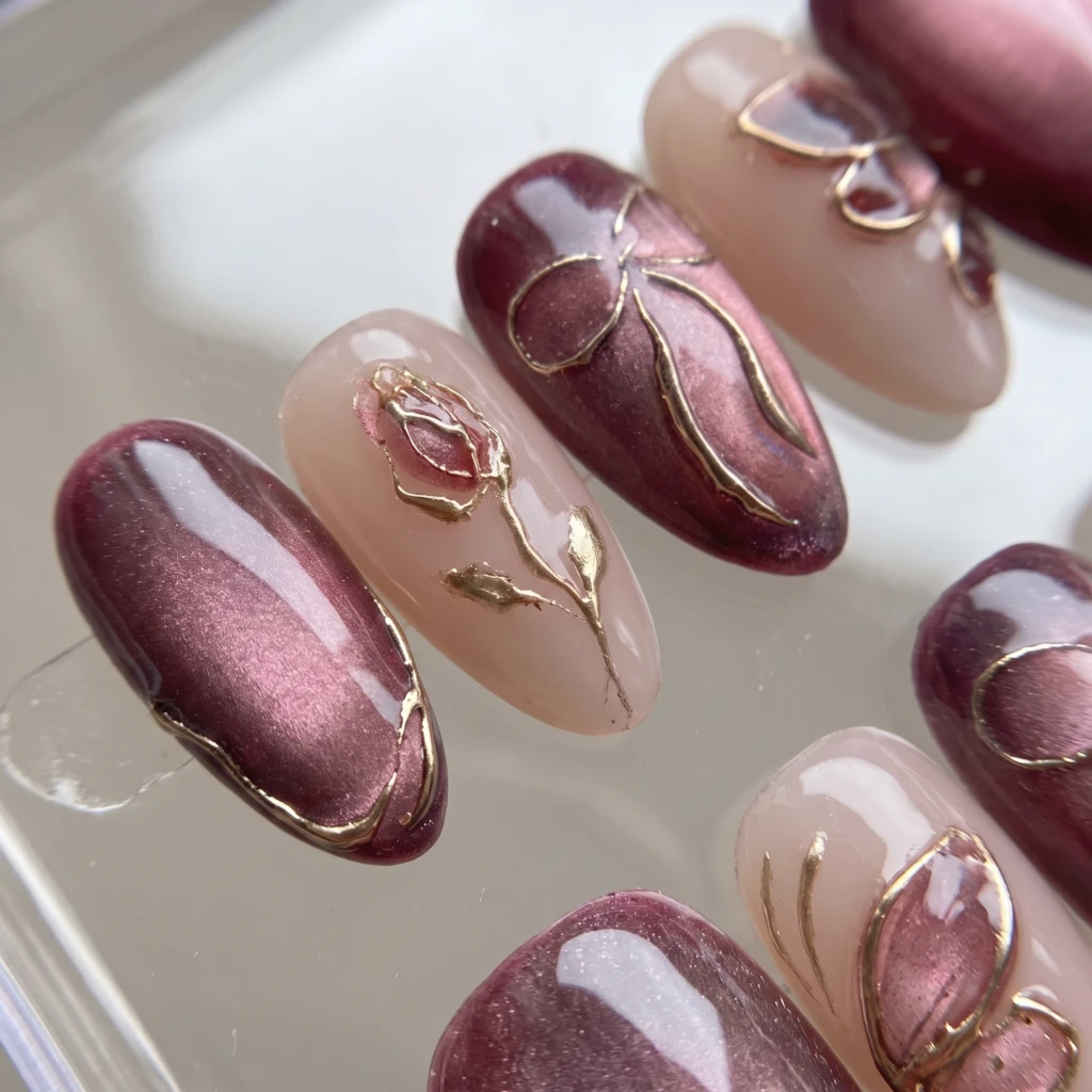 Multicolored Cat Eye Nails, Handcrafted Press On Nails, Everyday Glam Look
