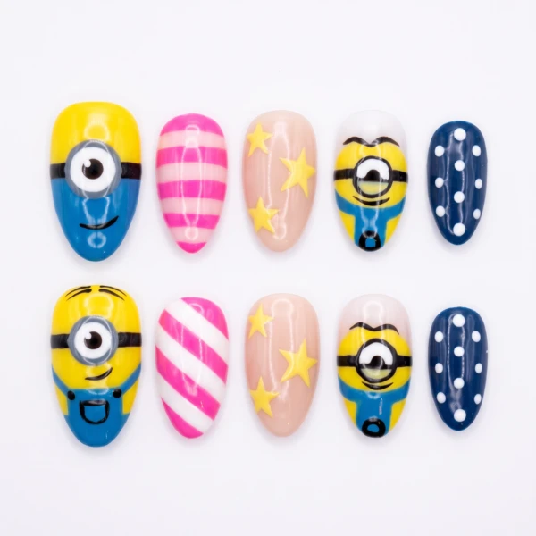 Yellow Minion Cartoon Character Art, Press On Nails, Cute Party Manicure Gift