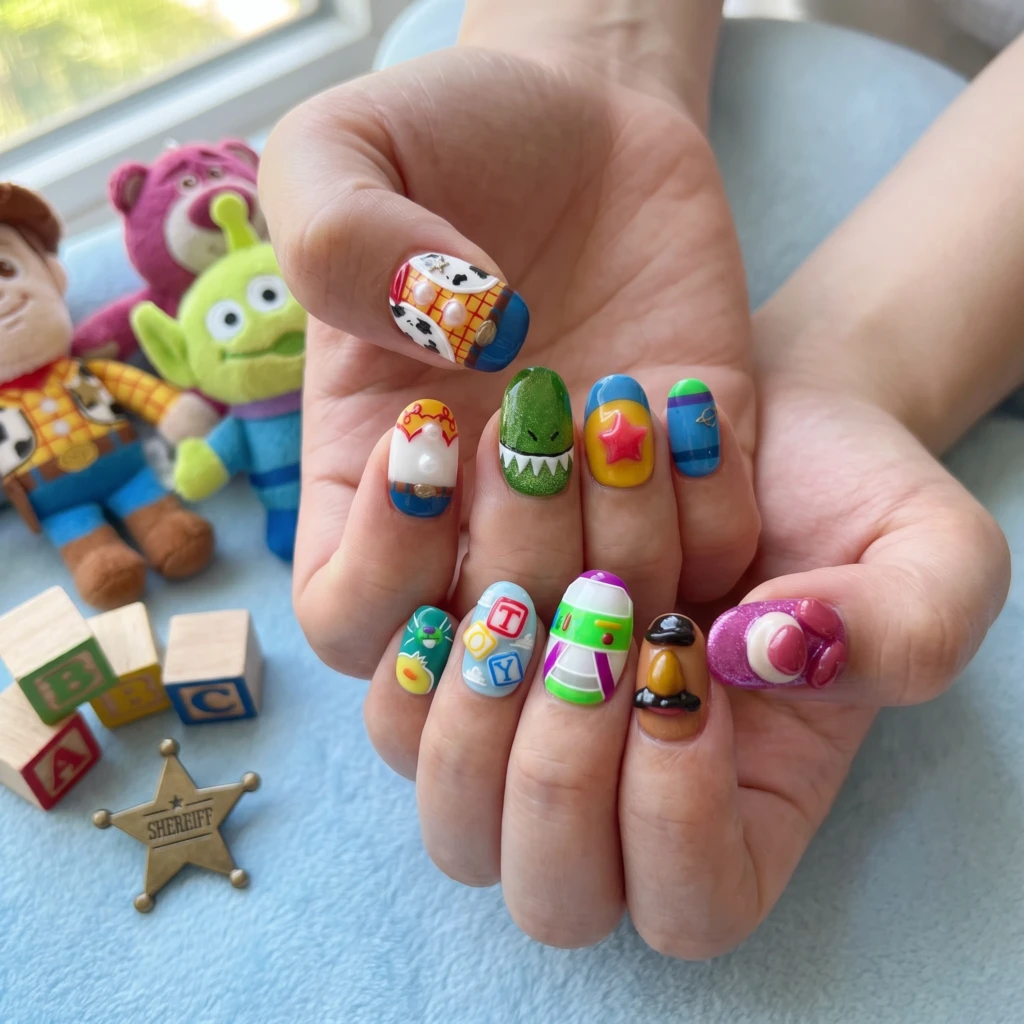 Green Toy Story Alien Art, Short Press On Nails, For Casual Everyday Wear
