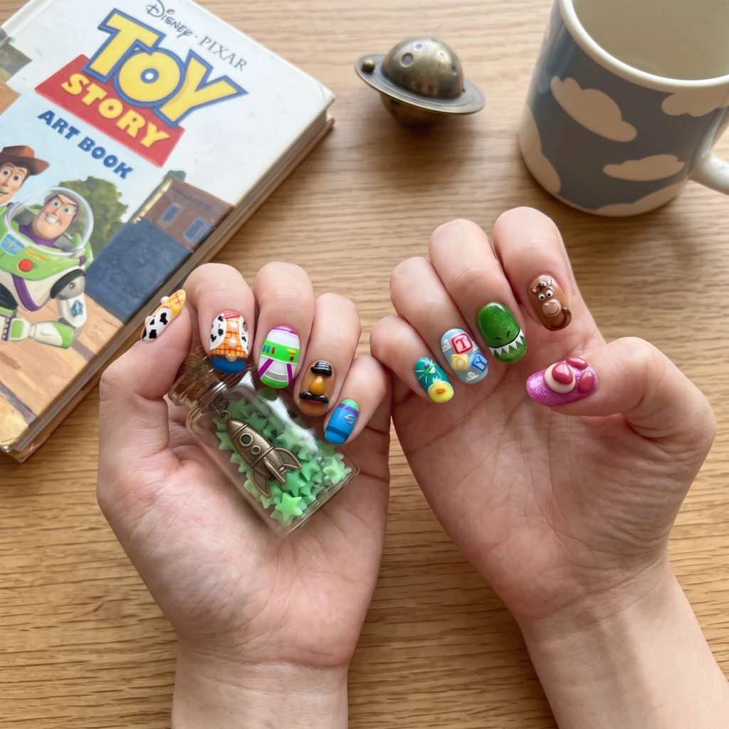 Green Toy Story Alien Art, Short Press On Nails, For Casual Everyday Wear