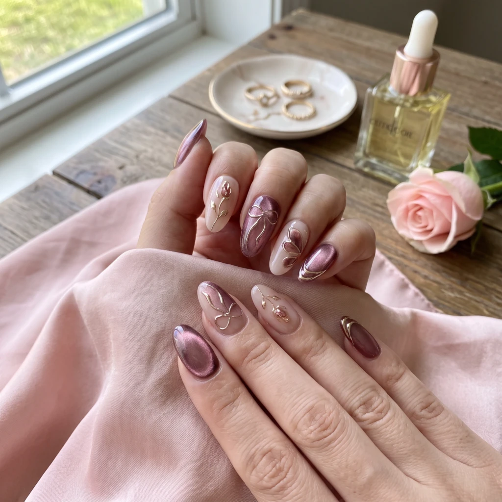 Multicolored Cat Eye Nails, Handcrafted Press On Nails, Everyday Glam Look